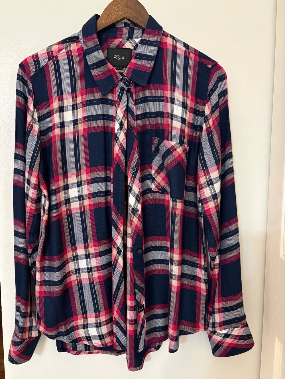 Rails Hunter Plaid Fuschia Pink Navy Button-Down Shirt Size:L